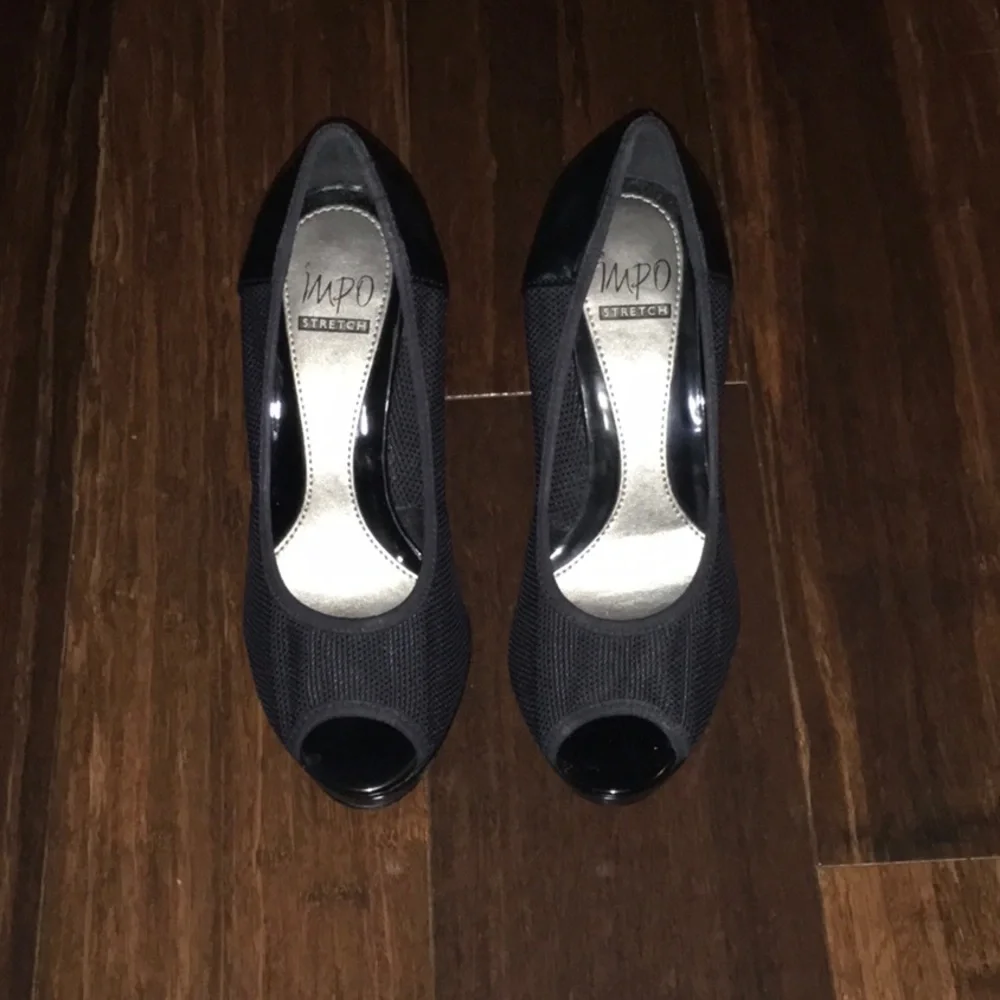 Impo Black Mesh Open Toe High Heels